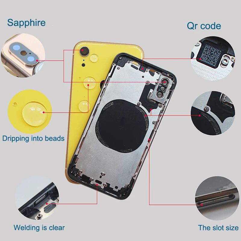 AAAA High Quality Back Cover For iphone X / XR / XS / XS Max Housing Battery Cover Door Rear Middle Chassis Frame