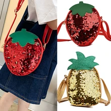 Милые женские кошельки с фруктами для девочек, сумки через плечо из искусственной кожи, женская сумочка с блестящими блестками, женская сумка для девочек