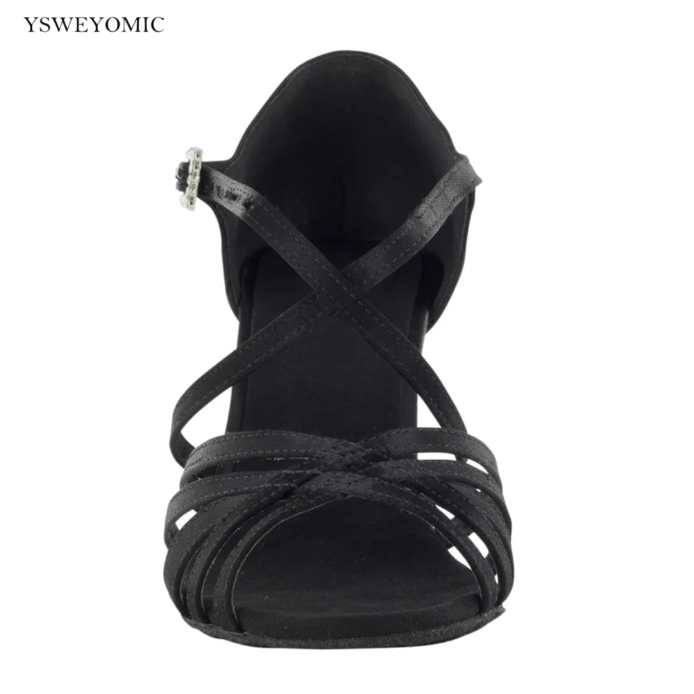 Dancing Shoes YSWEYOMICE Brand Latin Salsa Indoor Outsole Soft Black Satin 2021 Suede Leather Salsa Dance Shoes For Women