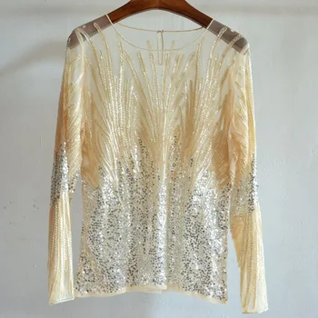 

Suit-dress Name Wind Heavy Nail Pearl Paillette Lace Unlined Upper Garment Long Sleeve Self-cultivation Rendering Unlined Upper