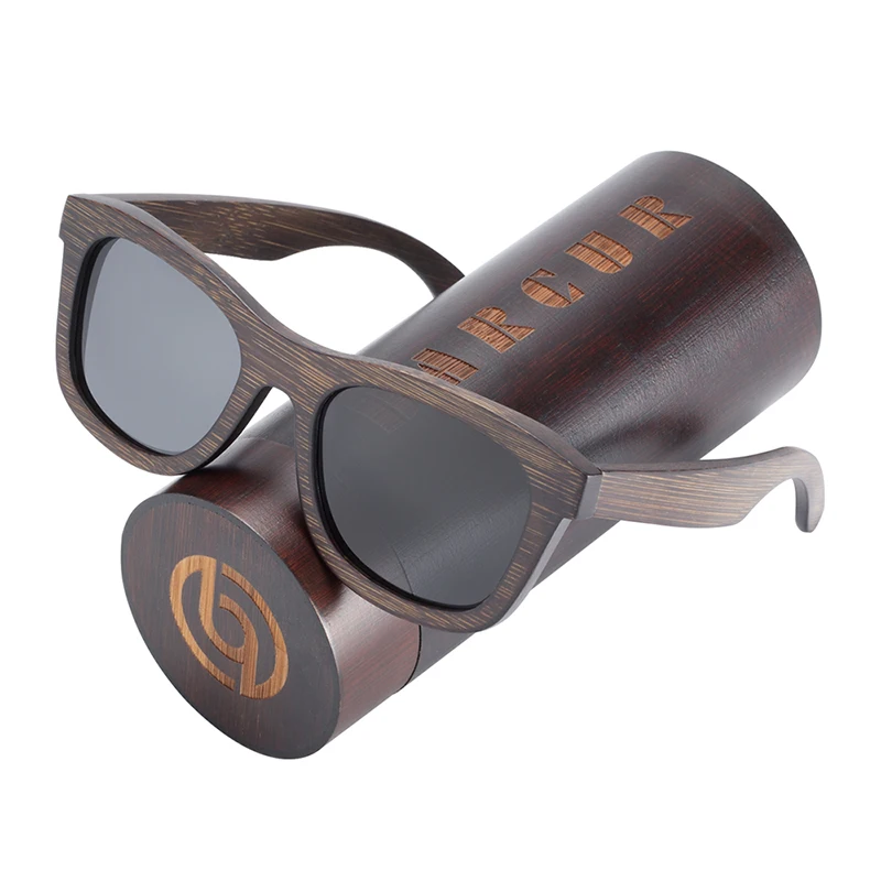 Мужские солнцезащитные очки BARCUR Из Натурального Коричневого Дерева, бамбуковые солнцезащитные очки для мужчин, поляризационные женские солнцезащитные очки lunette de soleil femme - Цвет линз: Black