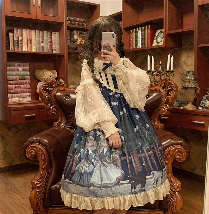 Милое платье принцессы в стиле Лолиты; оригинальное платье принцессы; кружевное платье на подтяжках в стиле Лолиты; HWK041