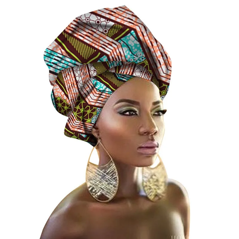 Хлопок африканский головной убор для женщин геометрический Базен шарф новая Африка традиционная мода платье для взрослых 90*110 - Цвет: Color1