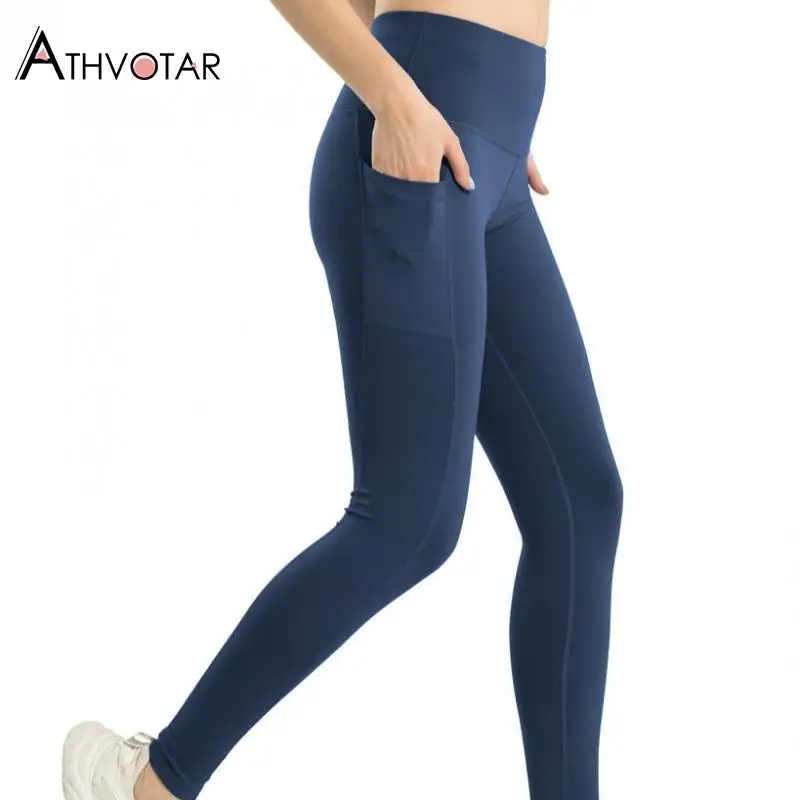 

ATHVOTAR Seamless Leggings Women Pocket High Waist Fitness Shorts Leggins Push Up Elasticity Workout Legging Women
