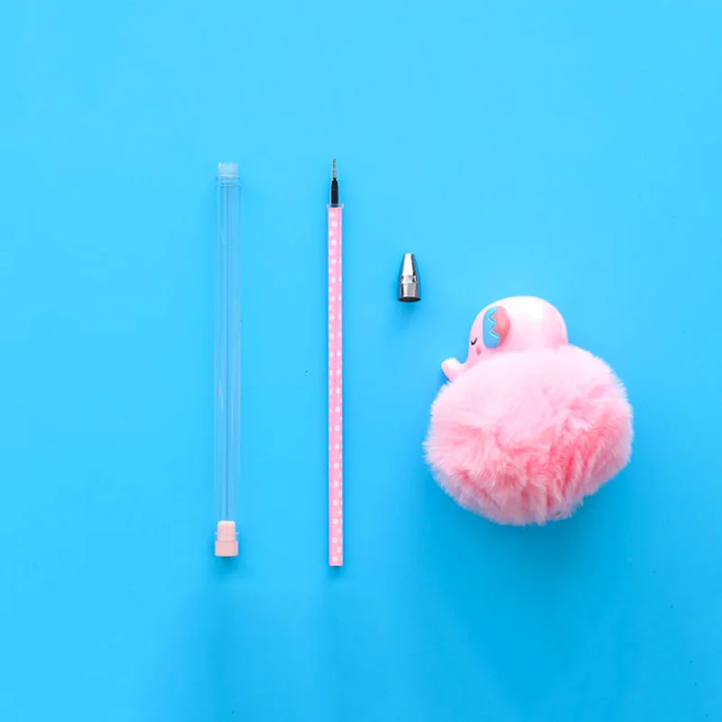 1 шт., новинка 0,38 мм, гелевая ручка Kawaii в виде животных, пушистый шарик, Шариковая гелевая ручка, студент, школа, офис, принадлежности для рисования, канцелярские принадлежности