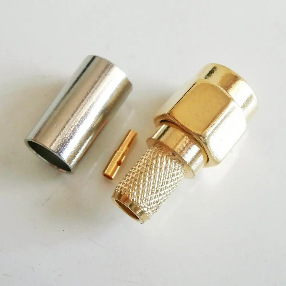 

RF Coax Connector Socket RPSMA RP SMA Male Crimp for LMR195 RG58 RG142 RG223 RG400 Cable Plug Gold Plated Coaxial RF Adapters