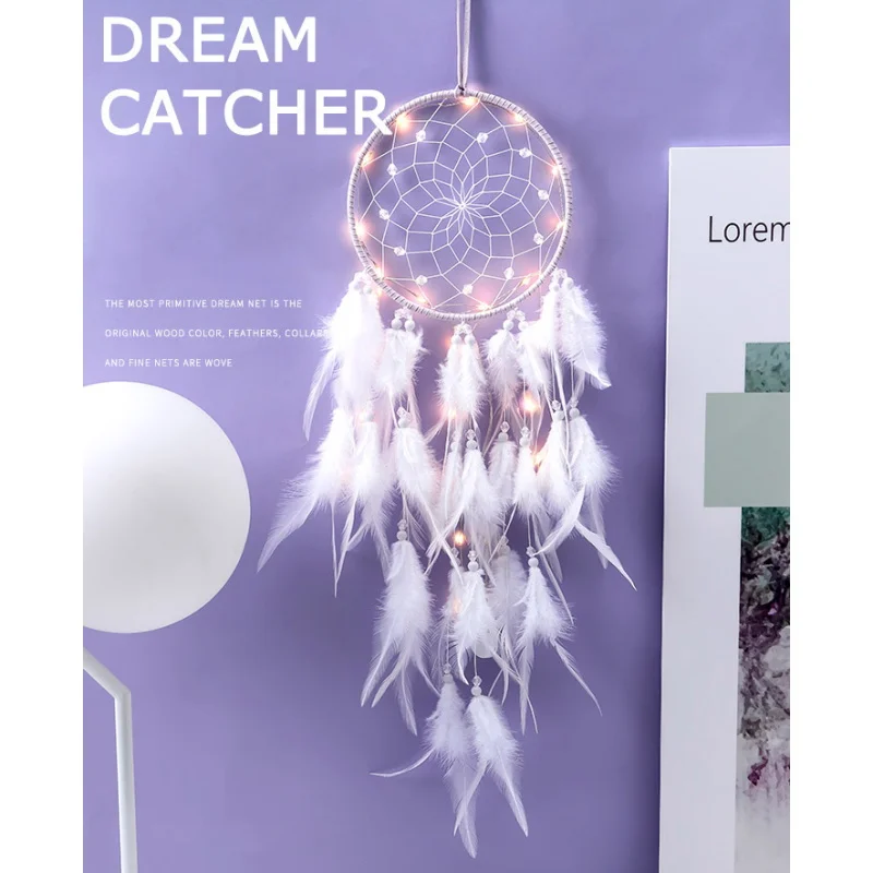 

Led Dream Catcher Wall Car Hanging Decor Handmade Lace Ribbons Feathers Ornament Led String Light Dreamcatcher Home Decoration
