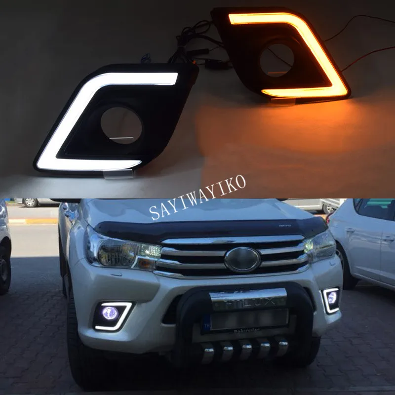 

Для Toyota Hilux Revo 2015 2016, желтое реле сигнала, водонепроницаемый чехол из АБС, 12 В, Автомобильные дневные ходовые светодиодсветодиодный светильник