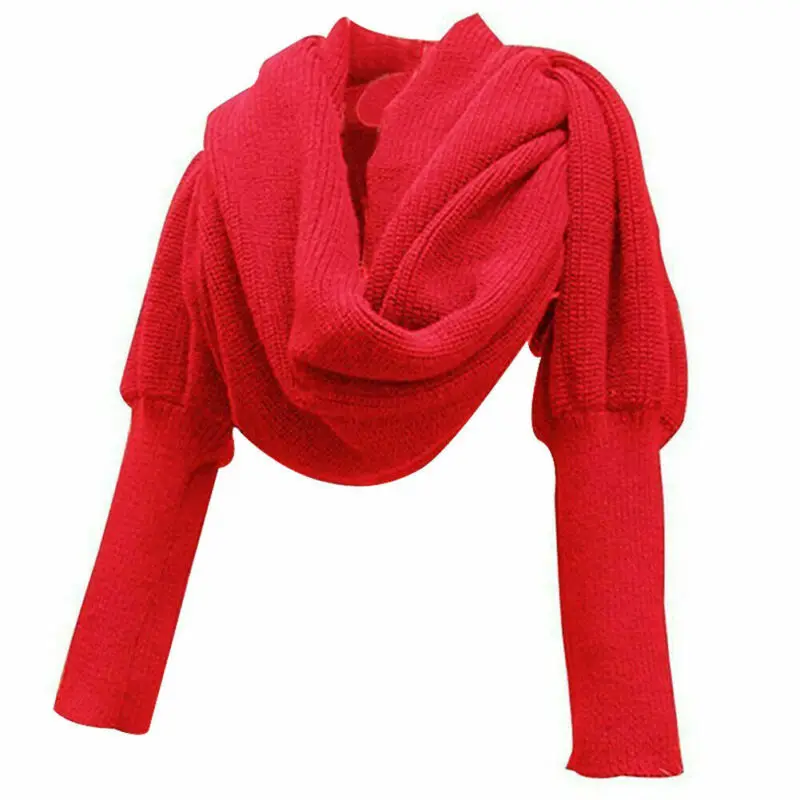 Новинка, Модный женский вязаный свитер, топы, шарф с рукавом, зимняя теплая шаль, шарфы, черный, бежевый, зеленый, красный