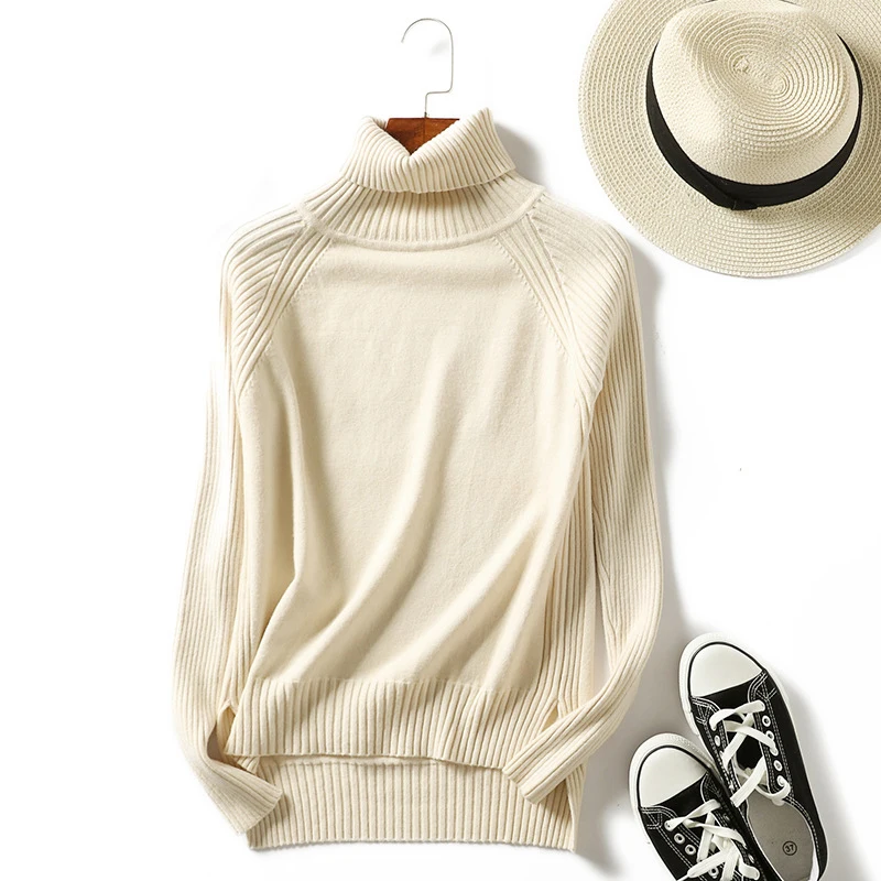 

Turtleneck Sweater 2019 Winter Long Sleeve Solid Side Split Knitted Women Pullover Sweater Thick Warm Jumper Pull Femme