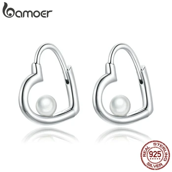 

bamoer Sterling Silver 925 Jewelry Cherished Heart silver Stud Earrings for Women Fine Jewelry Brincos Brincos earring GAE939