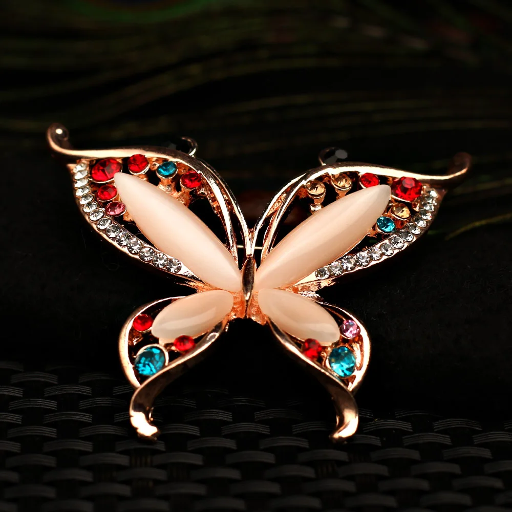 

2021 Fashion Jewelry Vintage Crystal Opal Butterfly Pins Brooch Charm Jewelry Women Accessories Collar Pin Brooches for Women