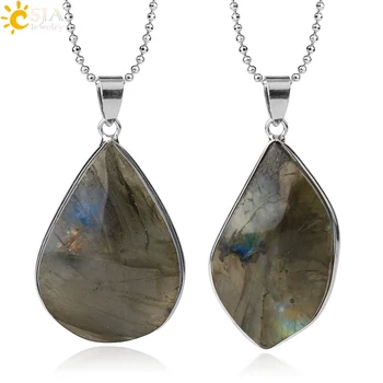 

CSJA Black Spectrolite Pendants Necklaces Irregular Natural Stones Labradorite Energy Healing for Men Female Amulet Jewelry G419