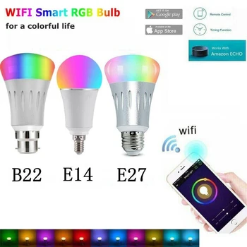 

7W E14 E27 B22 Wifi Smart Bulbs RGB Lights Wireless Bluetooth LED Bulbs for Home Lighting Compatible IOS and Android System