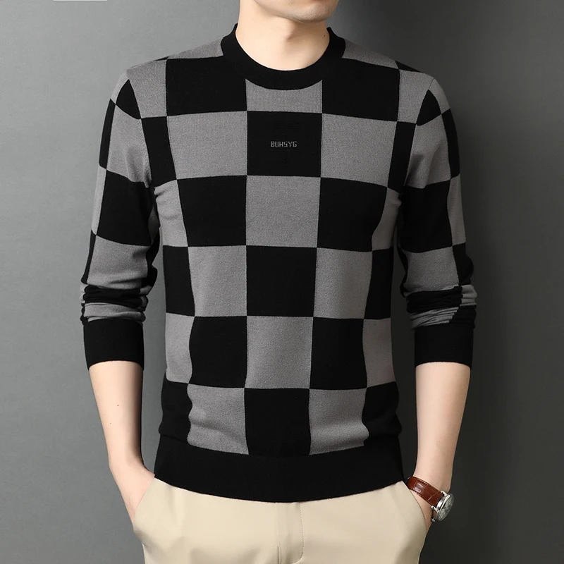 

2020 High End New Fashion Brand Knit Pullover Cool Plaid Men Autum Winter Warmer Sweater Crew Neck Casual Jumper Men Clothing