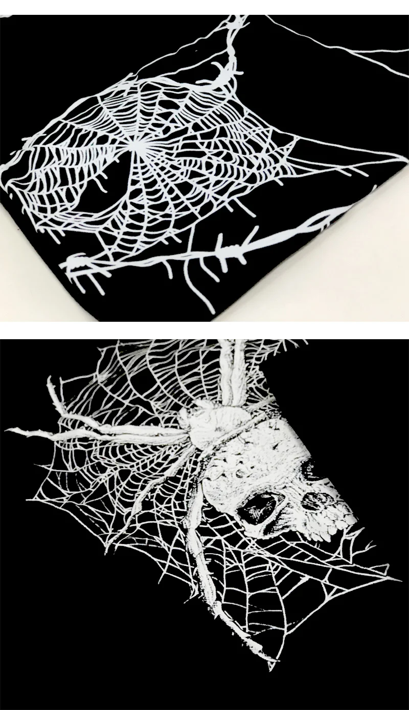 Grunge Dark Punk Skull Print Graphic T-Shirt Harajuku Spider Web Skeleton Gothic Casual Chic Streetwear Y2K Casual Slim Crop Top chrome hearts t shirt