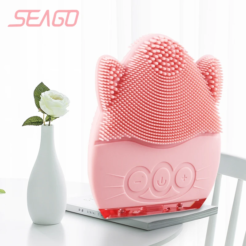 

SEAGO Facial Instrument Clean Brush Sonic Vibration Mini Face Cleaner Silicone Deep Pore Cleaning Electric Waterproof Massage