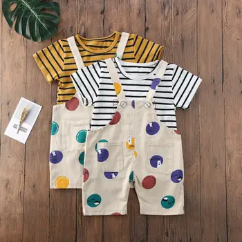 

6-12 Months Infant Baby Boy Kid Short Sleeve Stripe Tops Bib Shorts Sunsuit Baby Boys Clothes Set 2PCS