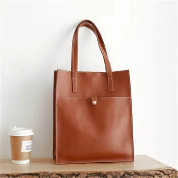 

women original design first layer cowhide tote for female real leather handmade black brown apricot one shoulder bag