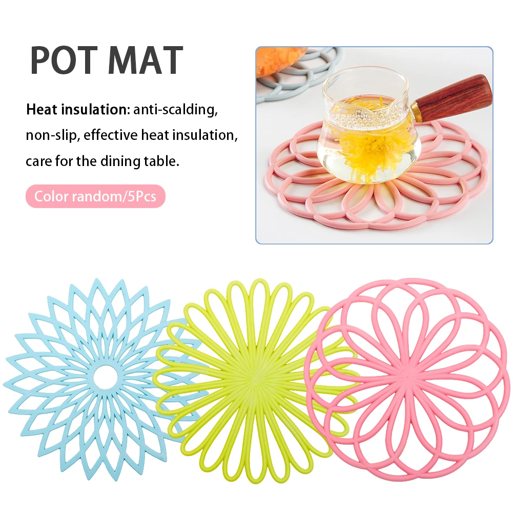 5pcs Cup Pan TPR Modern Simple Kitchen Bowl Pot Mat Heat Insulation Round Floral