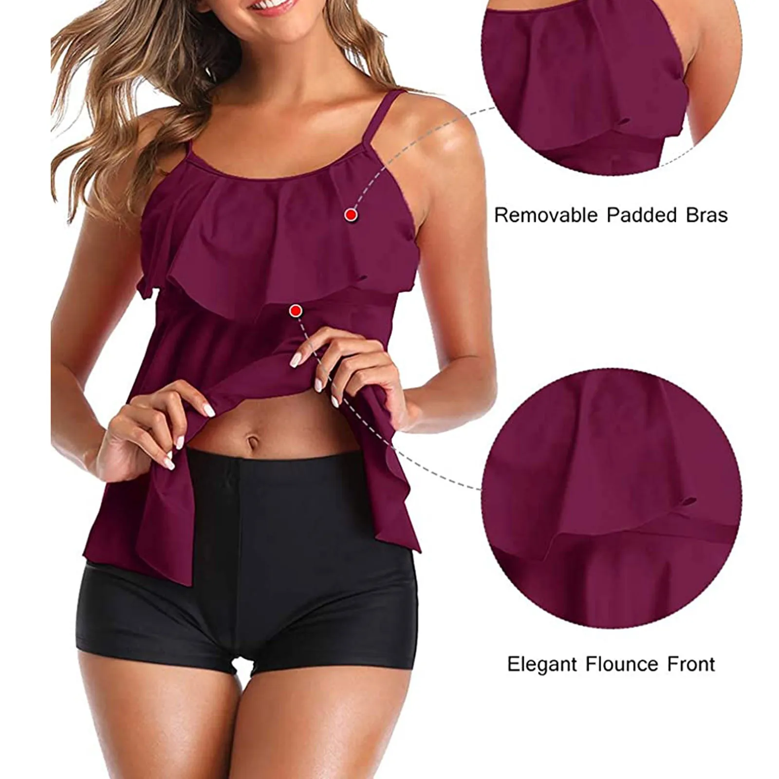 2021 New Cover Up Swimsuit Women Flounce Printed Top Boyshorts Tankini Swimwear Summer Beachwear Bikini Mujer Set Two-Piece | Спорт и