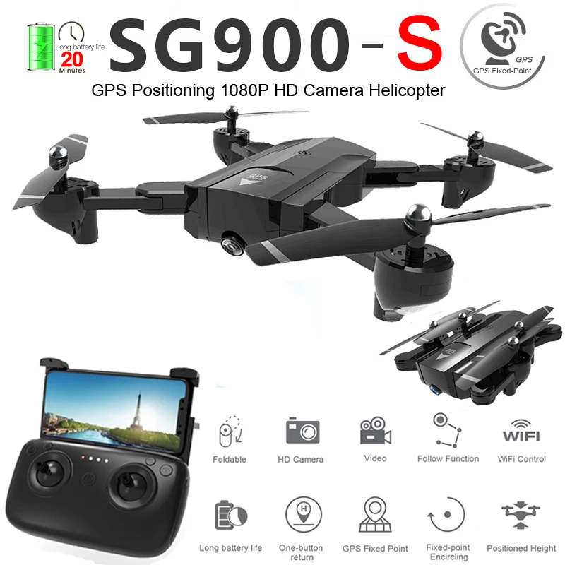 

SG900S Profissional GPS WiFi FPV Drone with Camera 720P 1080P Foldable Optical Flow Wide Angle RC Quadcopter Helicopter Toys F11