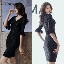 Это YiiYa платье для выпускного вечера черное с v-образным вырезом Vestidos De Gala K112 элегантные платья с рукавом до локтя для женщин вечерние платья ночного размера плюс вечерние платья