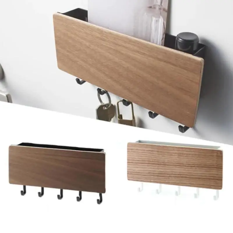 

Wood Decorative Wall Hanging Shelf Key Rack Sundries Storage Box Organizer