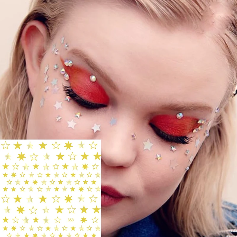 Pegatinas de Arte de uñas geométricas de estrellas bonitas, diseño de manicura autoadhesiva de moda o pegatina facial para el cuerpo, 1 Uds.