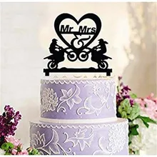 На Заказ Свадебный торт Топпер невесты и жениха мотоцикл торт Топпер деревянный Mr& Mrs украшения из акрила торт Топпер поставки