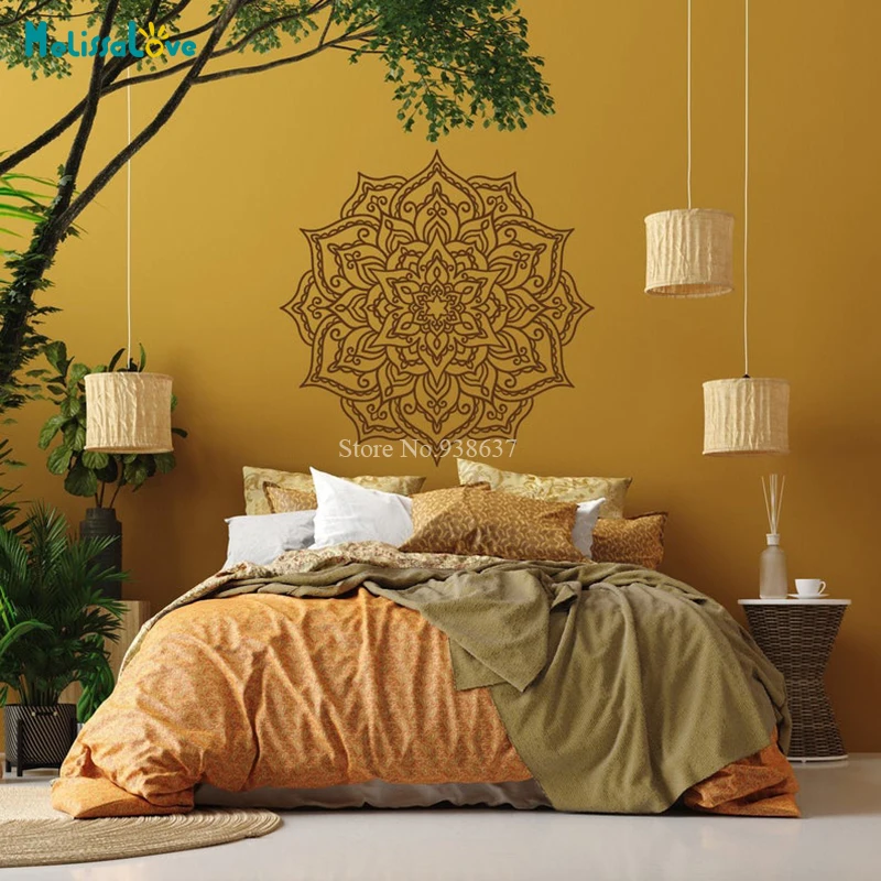 

Новинка, наклейка в виде цветка, наименование, настенное искусство, религиозная вера, гостиная, изголовье кровати, декор для медитации, с цветочным принтом, мандалой BA741