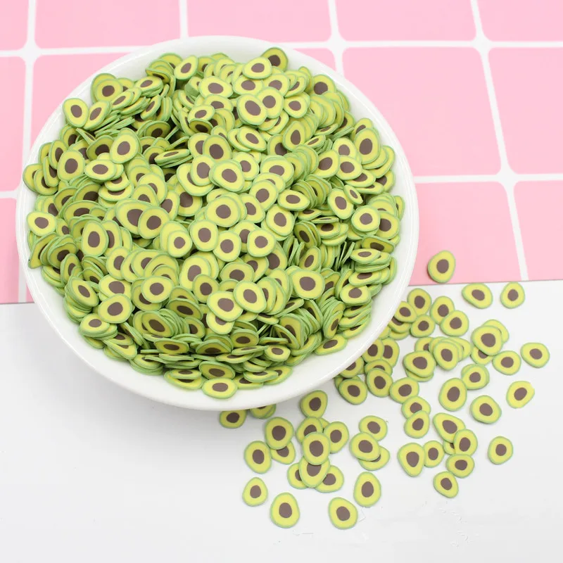 Avocado 100 г/лот, полимерная Горячая глина, разбрызгивает цветные фруктовые смайлики, конфеты, разбрызгивает для поделок, сделай сам, для изготовления ломтиков ногтей, материал для слизи - Цвет: Avocado