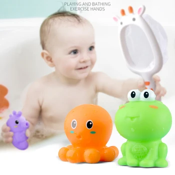 

Bathroom Toys Set for Baby Bath Squeak Animal Fishing Net Color-Changing Pinch Water Spray Vinyl Catching 5Pcs/Set