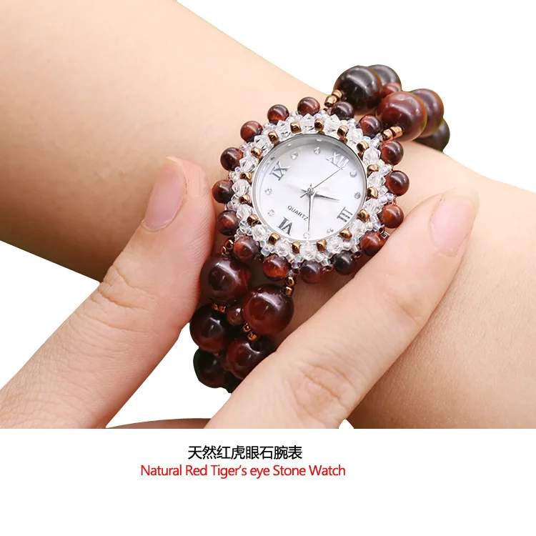 

2020 Natural Stone Waterproof Red Tiger's Eye Bracelet Watches For Women Fashion Table Speed Sell Tong Source Women's Watch