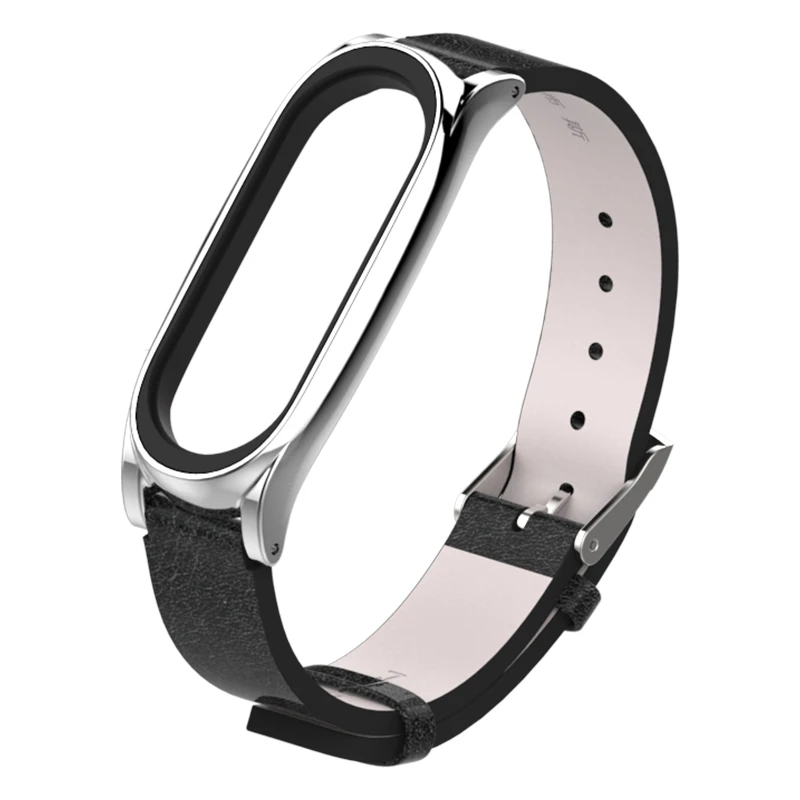 Mi4 3 PU BlackSilver Mi jobs mi Band 4 Кожаный ремешок на запястье металлический чехол для mi band 4/3 сменный ремешок подходит для Xiaomi mi Band 4 mi Band 3 - Цвет: Mi4 3 PU BlackSilver