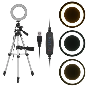 

Adjustable Brightness 6 Inch Mini LED Ring Light 10 Levels USB with Tripod Stand Phone Holder for YouTube Live Video Recording