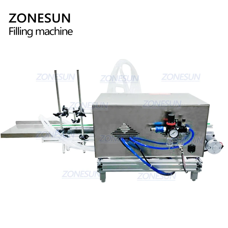 ZONESUN, 4 насадки, магнитный насос, автоматический Настольный CNC наполнитель жидкой воды с конвейером, 110 V-220 V для духов, разливочная машина