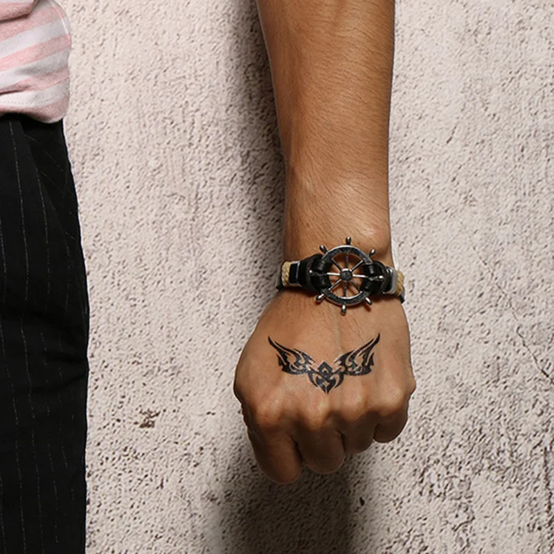Vintage Black Brown Alloy Rudder Bracelet Leather Rope Anchor Ship Rudder Braided Bracelets Men Fashion Jewelry bracelet jewelry