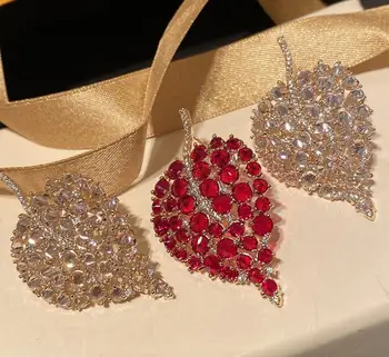 

Women luxury golden leaf large zircon earrings creative luxury ladies ins ear accessories