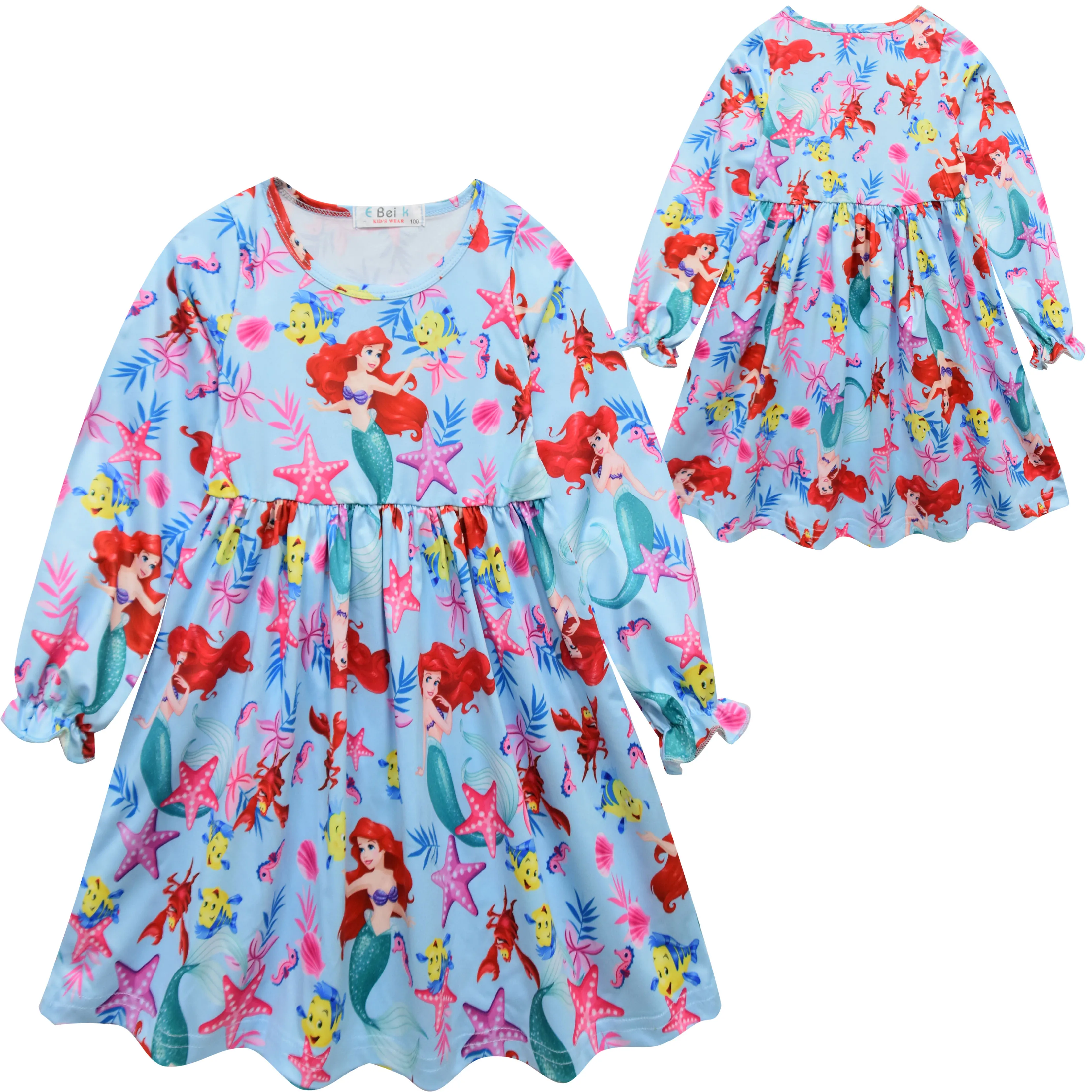 Осенне-зимние платья с длинными рукавами и рисунком Для Девочек Милая одежда с принтом акулы для девочек детское платье