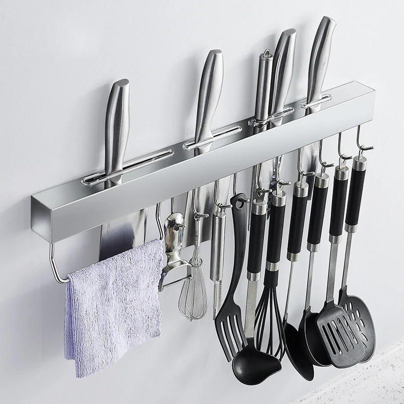 Punch-Free Kitchen Shelf Perforated Knife Holder Wall-Mounted 304 Stainless Steel Simple Knife Kitchen Storage Hook table wall hanging table punch free simple single shelf wall hanging computer small apartment surface window sill simple desk