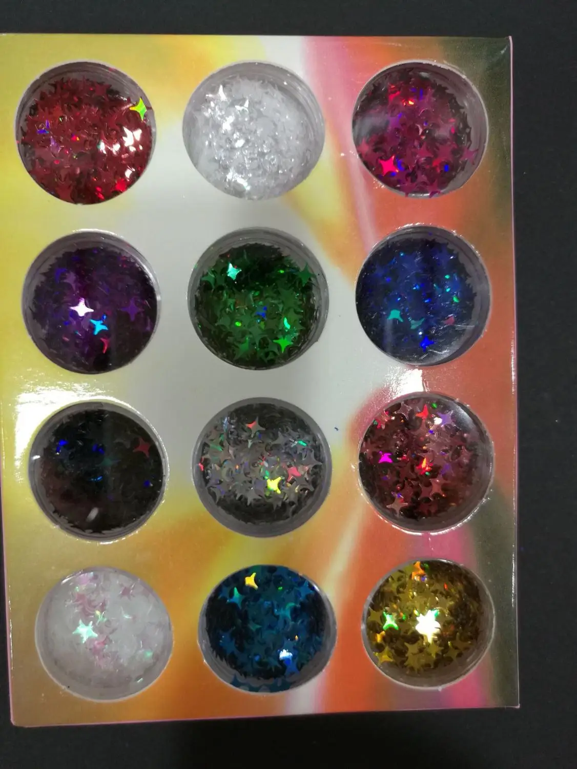 12 цветов 12jar/набор 12 цветов форма голографические цветные блестки пайетки для украшения ногтей, HG - Цвет: four stars