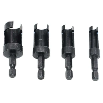 

4pcs Carbon Steel Corkscrew Core Drill Bit Round Bar Tenon Bit Hex Shank Reaming Drills High Carbon Steel Wood Drilling