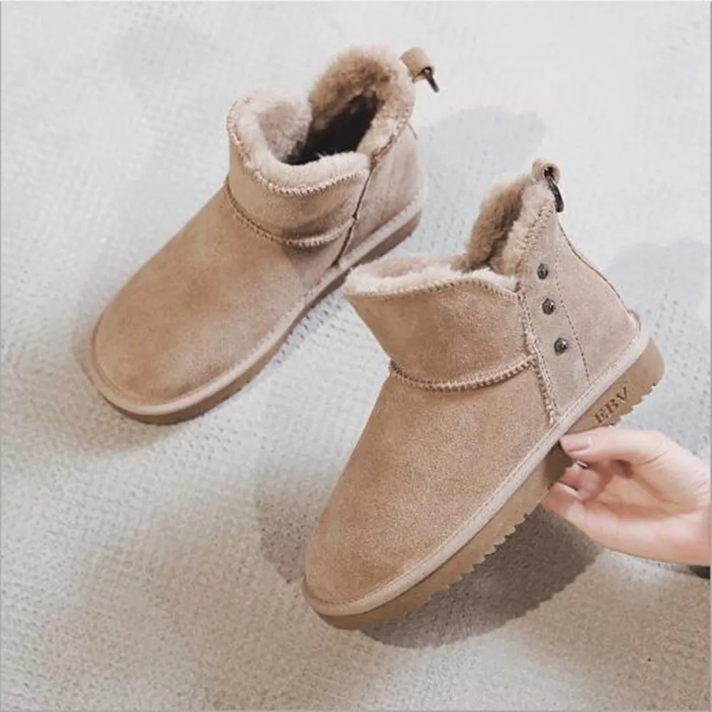Women's Flat Heeled Cotton Shoes Winter Fashionable Snow Boots Women's Medium Tube Plush Thickened Anti Slip Black CottonShoes