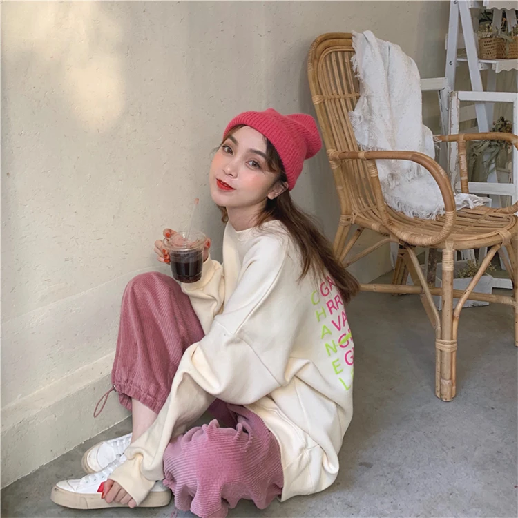 Женский костюм из двух предметов пуловер с длинными рукавами и круглым вырезом