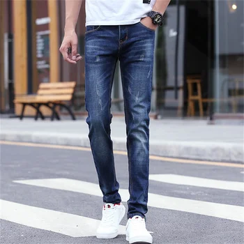 

Free Shipping 2020 Four Seasons New Men's Mid-Waisted Slim Jeans Teen Stretch Slim Casual Pencil Pants