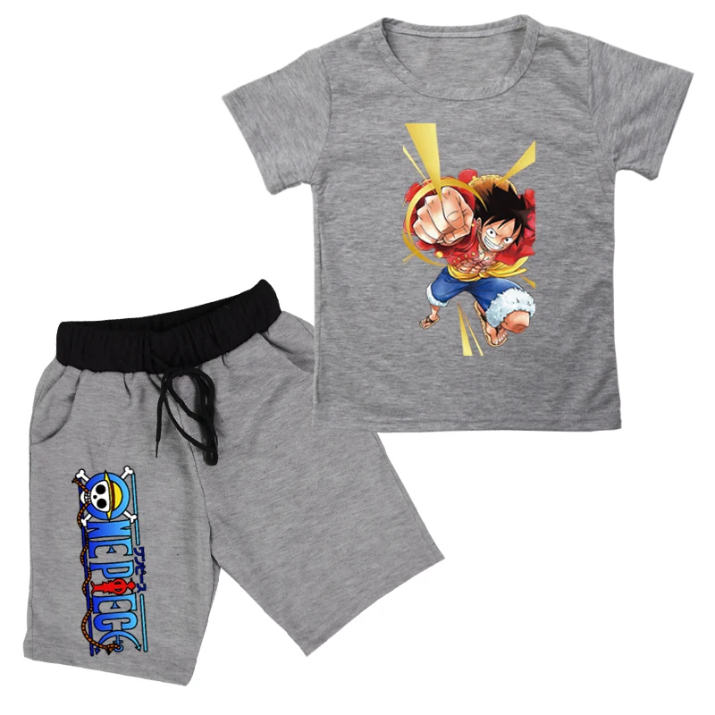 

2019 Children's Summer Clothes Cartoon One Piece Luffy T Shirt Tops+pants Boys Clothes Baby Girls Clothing Suit Kids Outfits Set