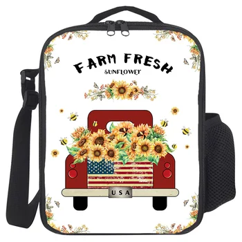 

Portable Lunch Bag For Women Kids Men Sunflower Farm Harvest Insulated Box Tote Bag Thermal Cooler Food Bag