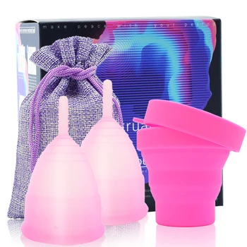 

2pcs/set Medical Grade Silicone Menstrual Cup Feminine Hygiene Silicone Cup Period Women Lady Cup Copa Menstrual Collector