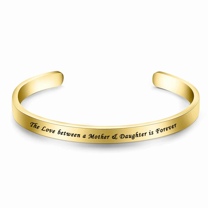 gold Браслет-манжета с надписью Love Between Mother& Daughter Is Forever Mantra из нержавеющей стали, вдохновляющий браслет для подарка - Окраска металла: gold